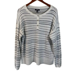 Chaps Striped Knit Sweater Size XL Blue and White Long Sleeves Henley Neckline